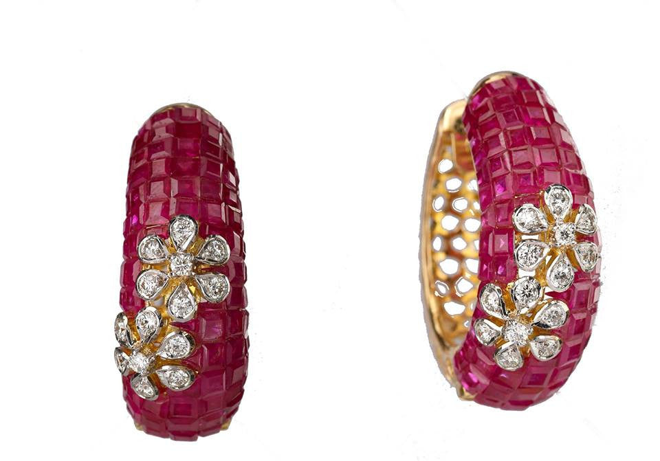 Floral Ruby Diamond Earrings