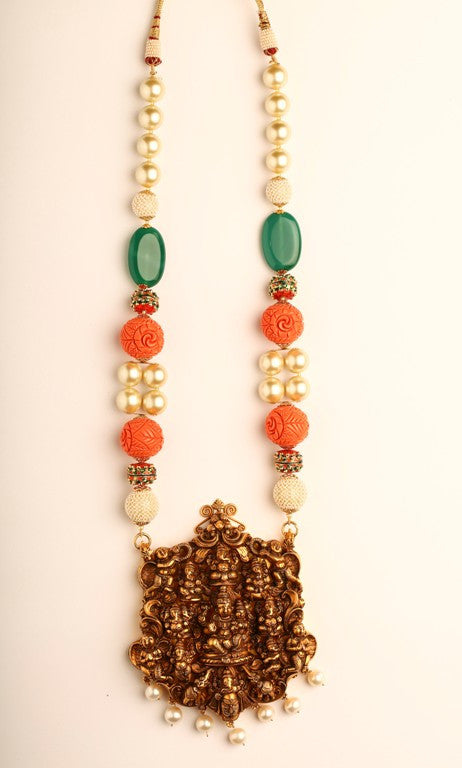 Parvathi Ganesha with Pearl Drops Nakshi Pendant