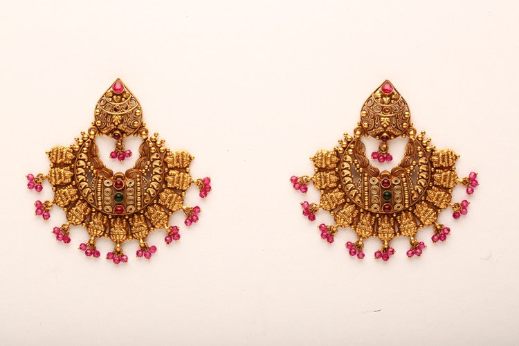 Antique Style Pink Ball Dangle Nakshi Chaand Bali