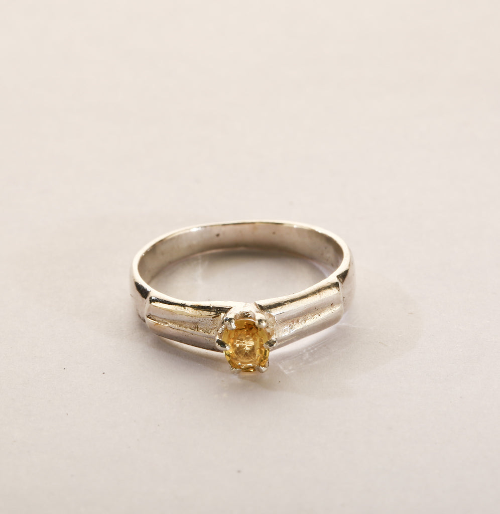 Big Yellow Sapphire Silver Ring
