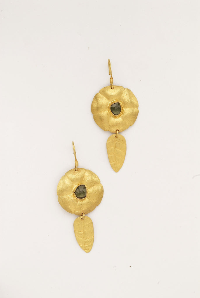 Leaf Dangle Beaten Gold Earrings