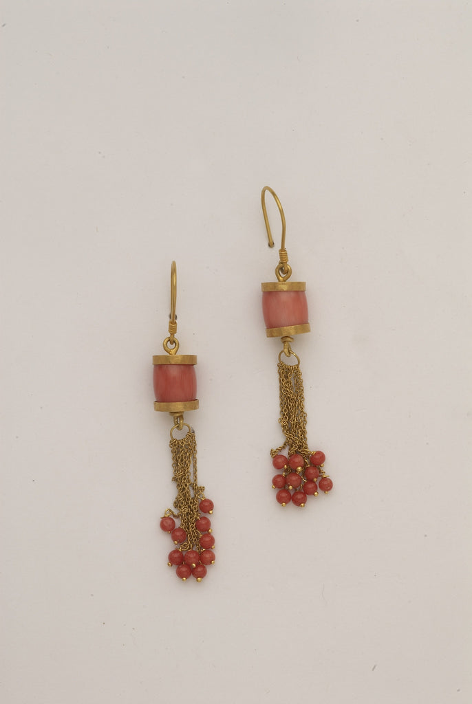Orange Dangle Beaten Gold Earrings