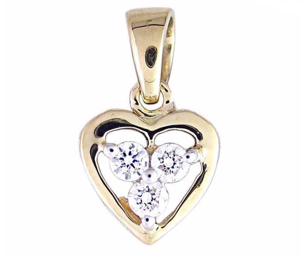 Three Stone Heart Light Weight Diamond Pendant