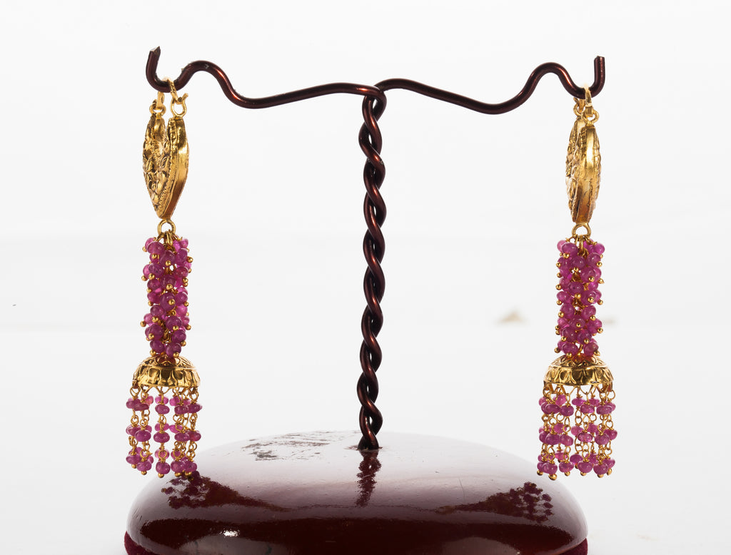 Intricate Real Ruby Beaten Gold Jhumky