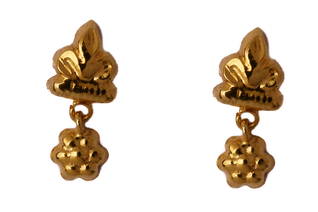 Tri Leaf Floral Dangle Gold Studs