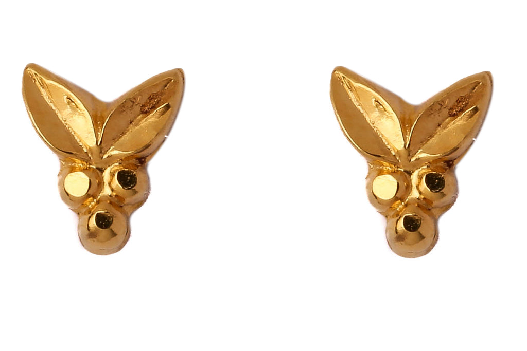 Dotted Double Leaf Gold Studs