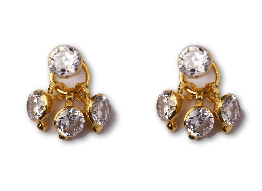 White Triple Dangle Delicate Gold Studs