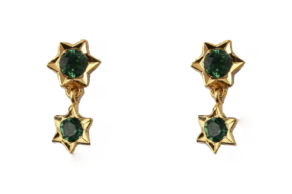 Green Star Shaped Gold Studs