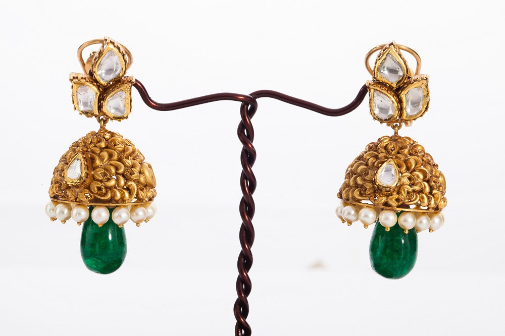 Green Dangle Uncut Diamond Earrings