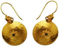 Center Stone Beaten Gold Earrings