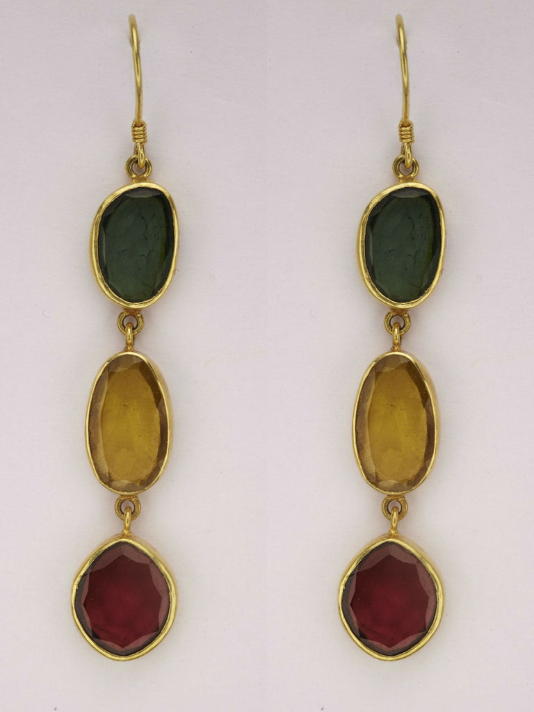 Tri Color Beaten Gold Earrings