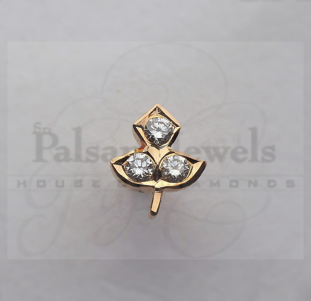 Three Stone Leaf Diamond Nose Pin