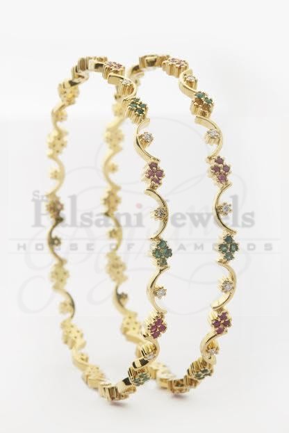 Tiny Floral Wave Diamond Bangles