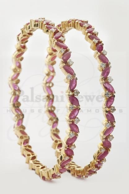 Ruby Wavy Leaf Diamond Bangles