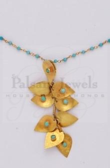 Multi Leaves Blue Beaten Gold Pendant