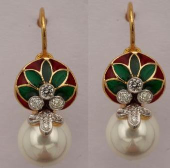 White Pearl Dangle Diamond Earrings