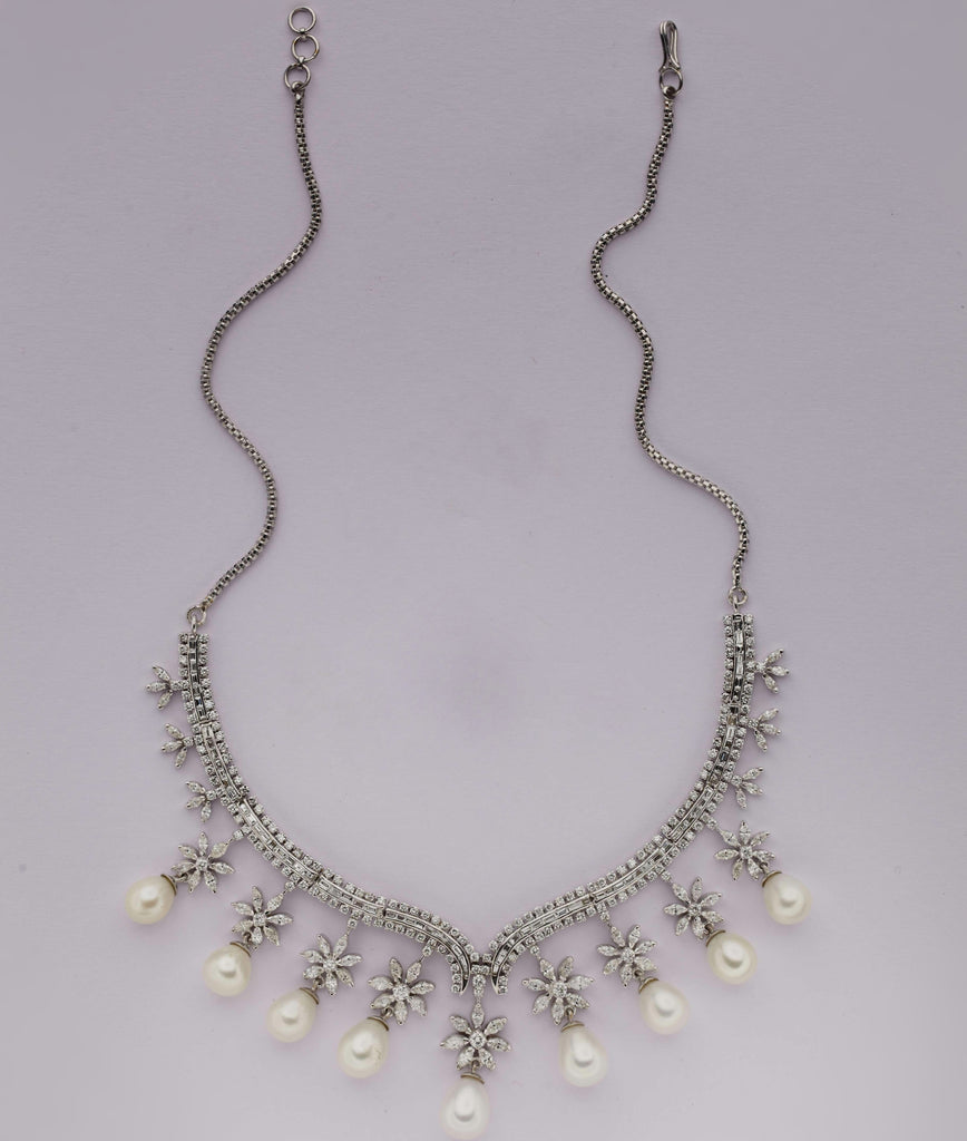 Lariat Multi Pearl Dangle Diamond Necklace
