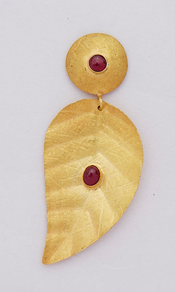 Fancy Leaf Beaten Gold Earrings