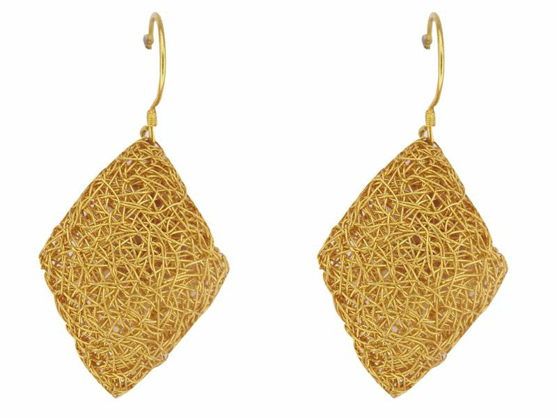 Diamond Shaped Beaten Gold Earrings