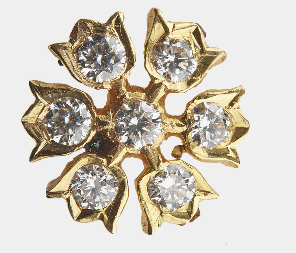 Floral Shaped Trendy Seven Stone Diamond Studs