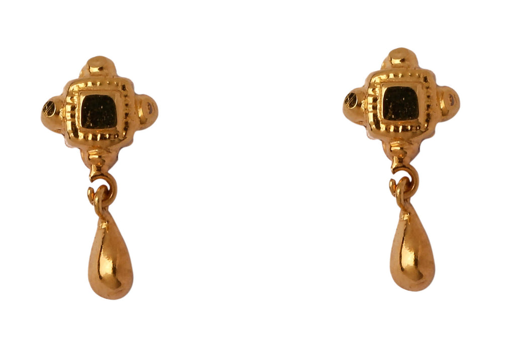 Petite Square with Drops Gold Studs