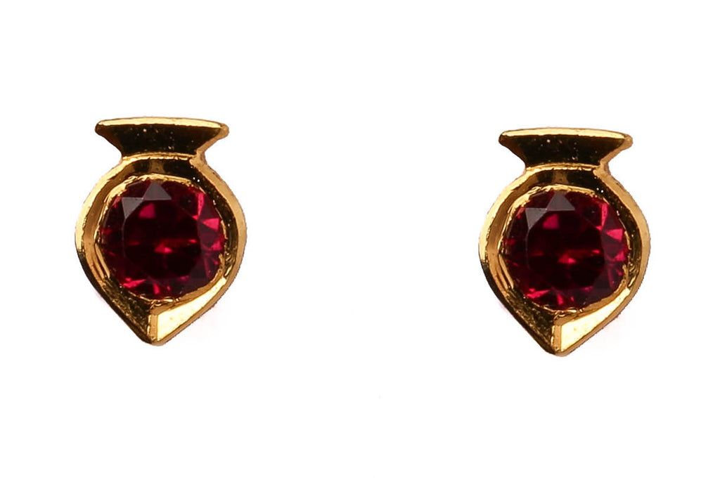 Red Inverted Spade Gold Studs