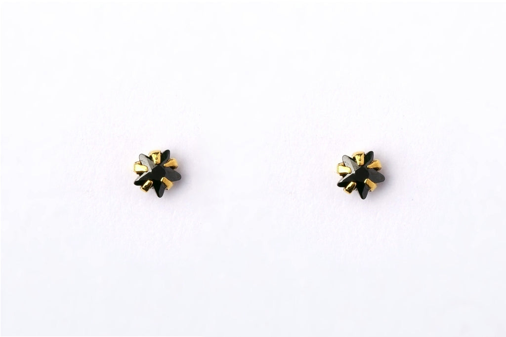 Black Floral Star Gold Studs