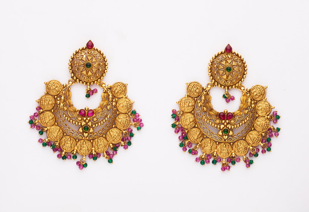 Multi Dangle Circle Gold Nakshi Earrings
