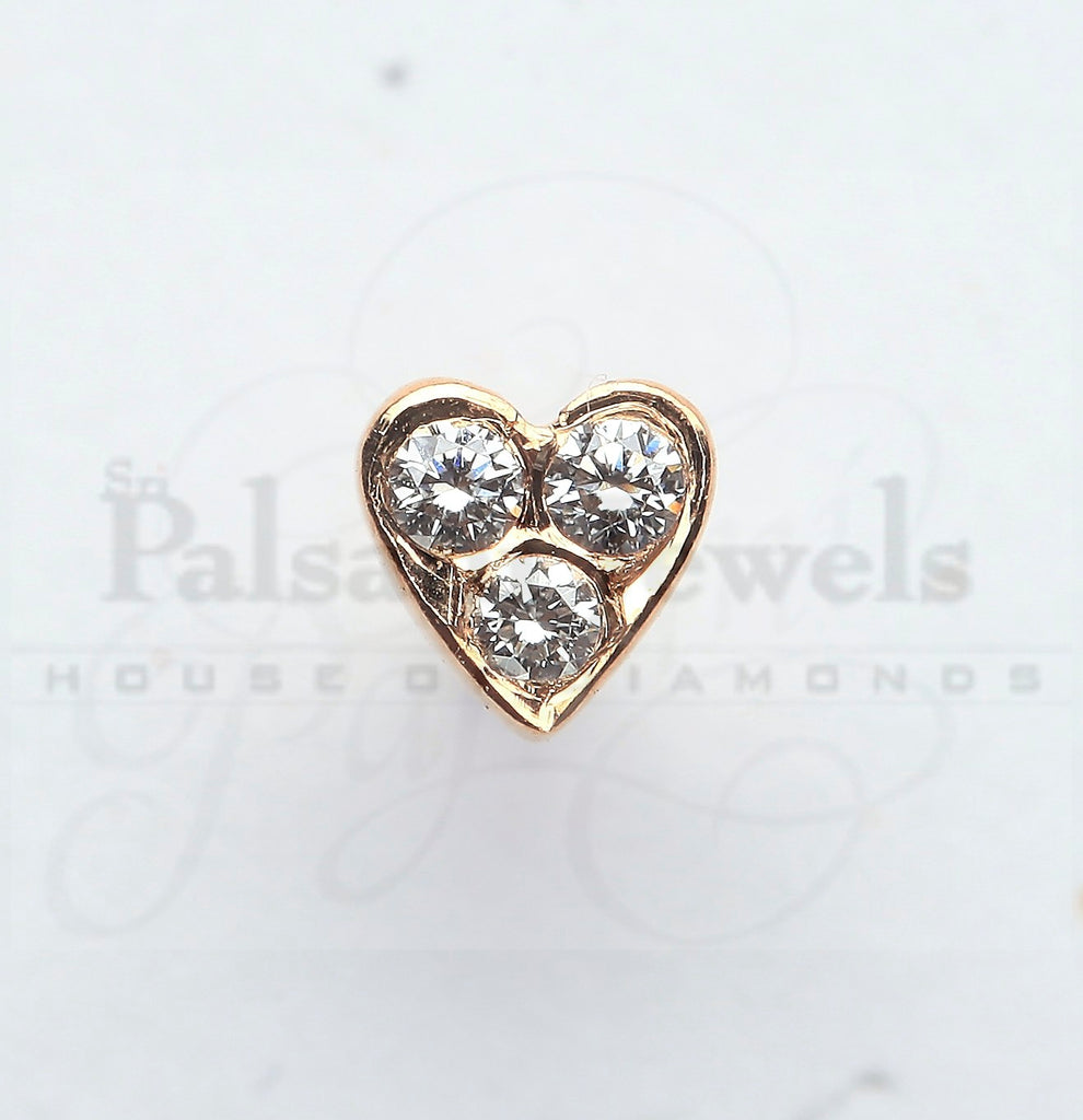Heart Shaped Three Stone Diamond Nose Pin