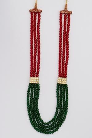 Classy Red & Green Mala with Kundan Brouch