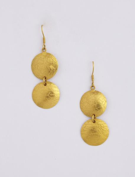Double Circle Beaten Gold Earrings