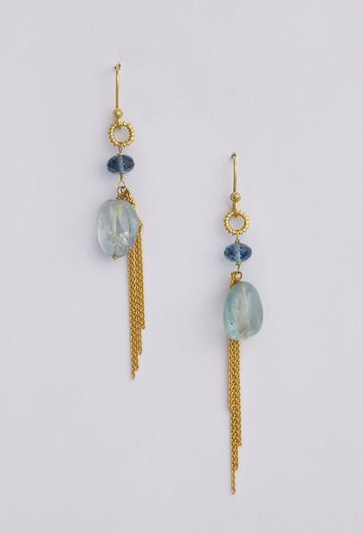 Serene Blue Beaten Gold Earrings